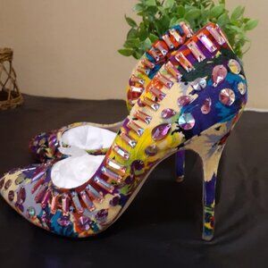 STEVE MADDEN Galactik Bejeweled Heels Size 10 - Excellent Worn Condition!